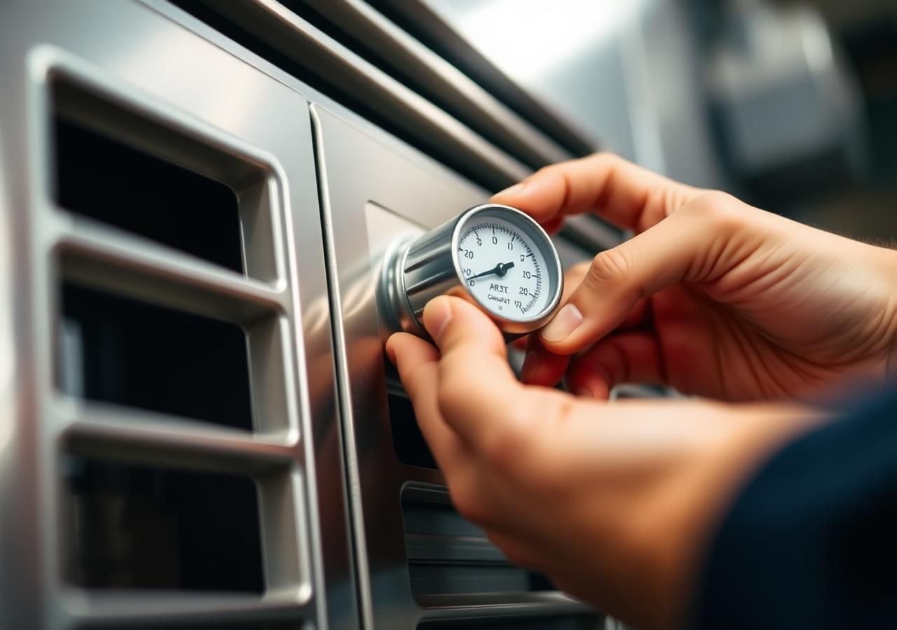 Close-up of an airflow gauge being read at a ventilation grille
